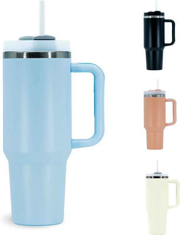 40 Oz Tumbler with Handle and Straw