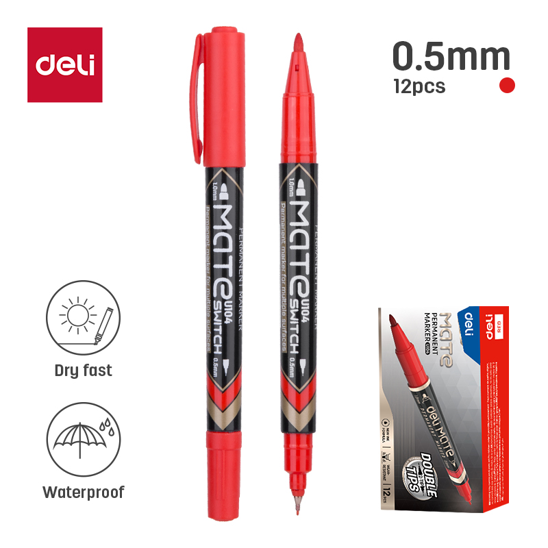 DELI U10440 MATE TWIN-TIP PERM MARKER RED