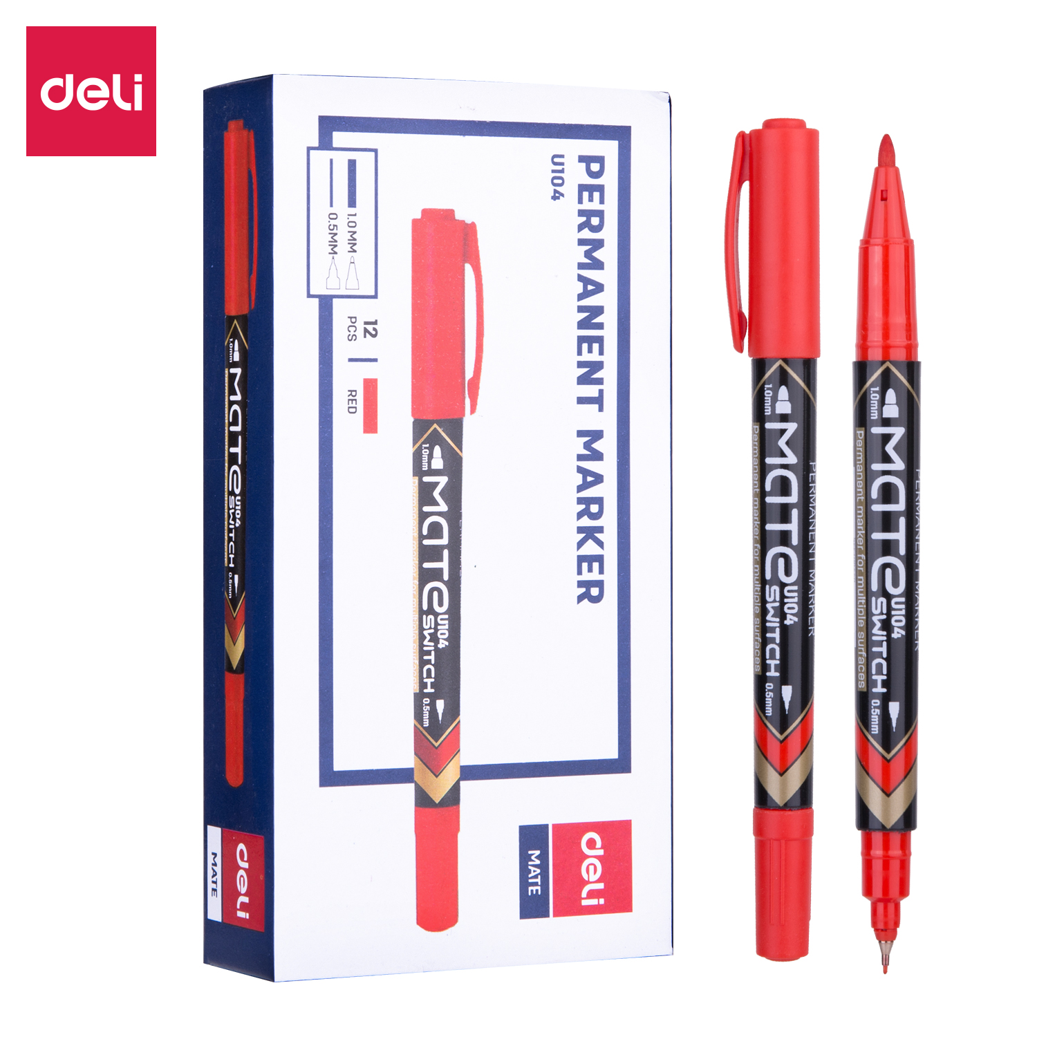 DELI U10440 MATE TWIN-TIP PERM MARKER RED