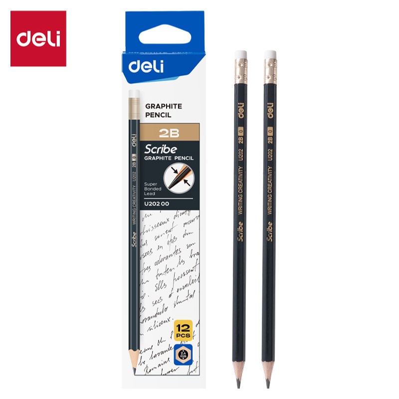 DELI U202 2B PENCILS WITH RUBBER-TIP