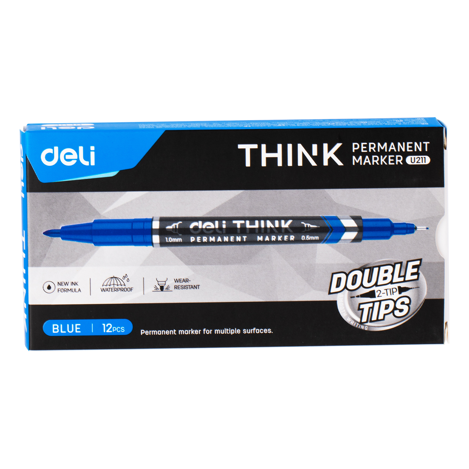 DELI U211 PERM DOUBLE-TIP MARKER BLUE