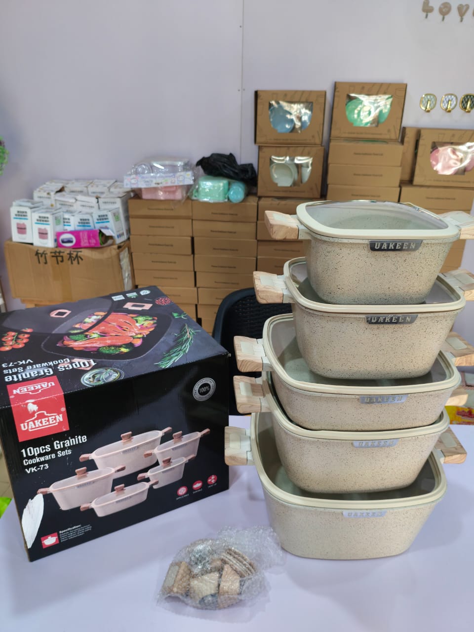 UAKEEN SET OF 5 POTS (10PCS) GRANITE COOKWARES SET 20/24/28/28/32CM