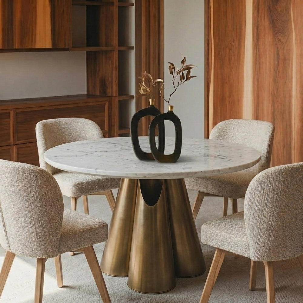 Ottone Round Marble Top Brass base Dining Table