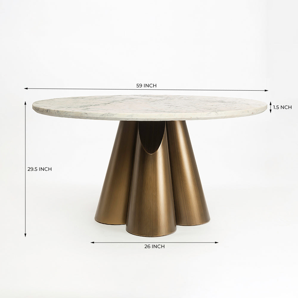 Ottone Round Marble Top Brass base Dining Table