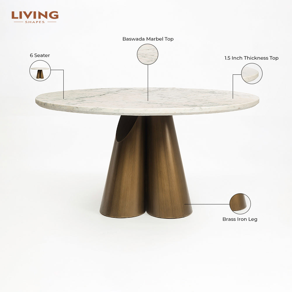 Ottone Round Marble Top Brass base Dining Table