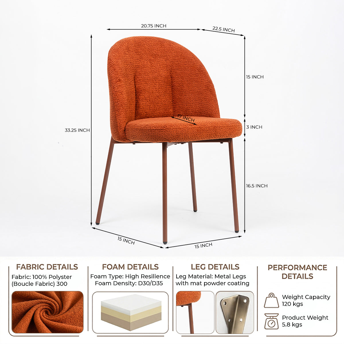 Lisbon Dining Chair Rust Red