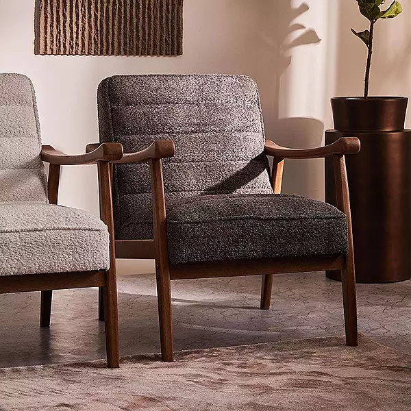 Sula Wooden Armchair Grey Bucle