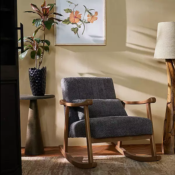 Taal Wooden Rocking Chair in Grey Bucle