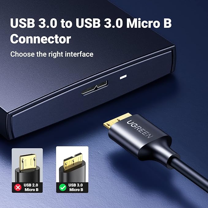 UGREEN USB-A 3.0 to Micro USB 3.0 Male Cable 0.5m Black
