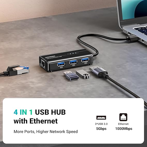 UGREEN USB-A 3.0 Hub (3 USB 3.0) with Gigabit Ethernet Adapter