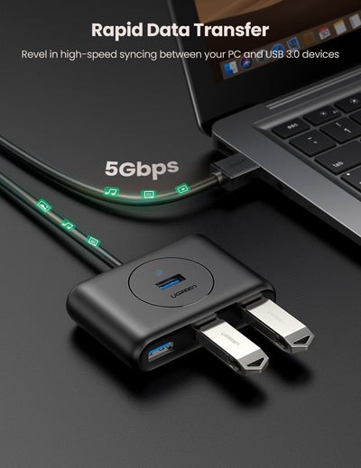 UGREEN USB-C & USB-A 3.0 to 4-Port Hub 1M Black
