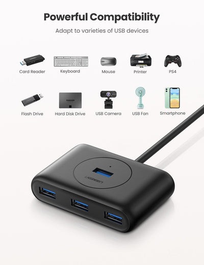UGREEN USB-C & USB-A 3.0 to 4-Port Hub 1M Black