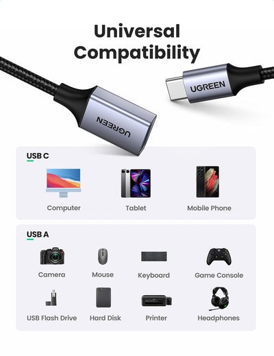 UGREEN USB-C to USB 3.0 A Adapter Cable with Lanyard (Space Gray)