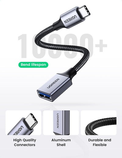 UGREEN USB-C to USB 3.0 A Adapter Cable with Lanyard (Space Gray)