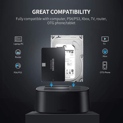 UGREEN USB 3.0 Dual Bay SATA Hard Drive Docking Station - CM198 UGREEN USB 3.0 Dual Bay SATA Hard Drive Docking Station - CM198