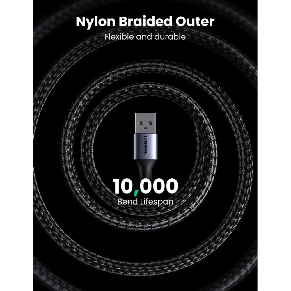 UGREEN USB-A Male to USB-A Male USB 3.0 Alu Case Braided Cable 2M Black