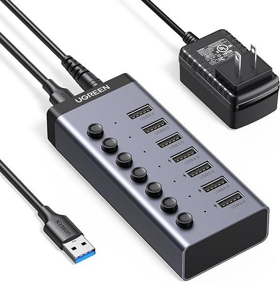 UGREEN 7-Port Powered USB-A 3.0 Hub UK Power adaptor