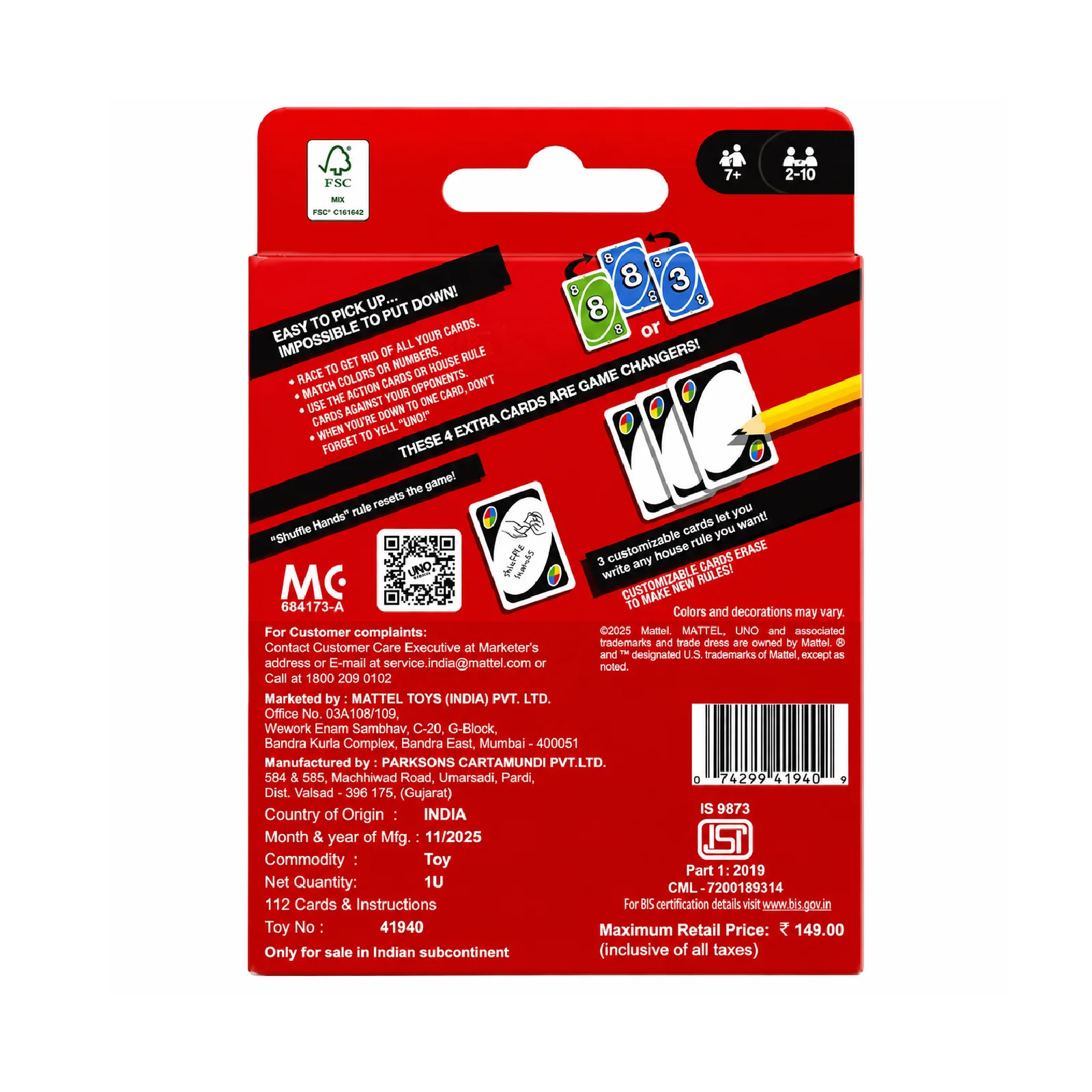 Mattel UNO Playing Card Game 112 Cards for Kids & Family Age 7+