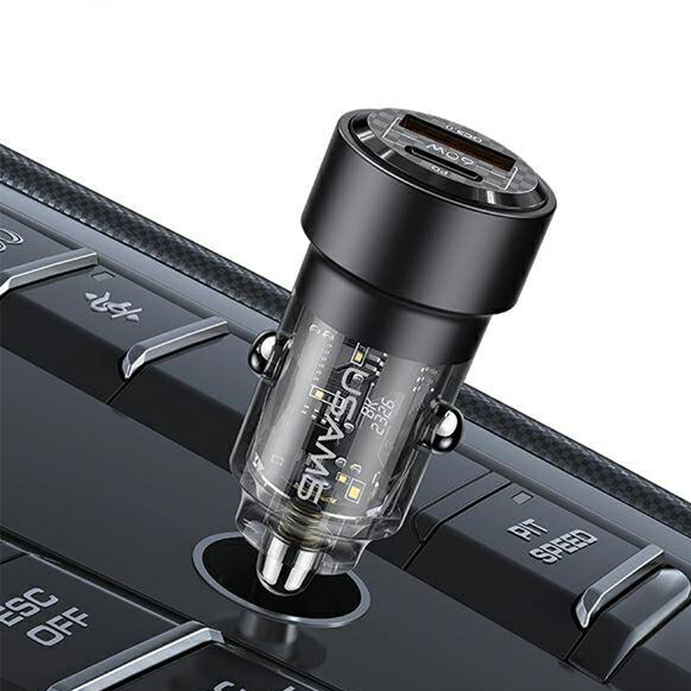 USAMS C39 CAR CHARGER USB-A, USB-C 60W BLACK
