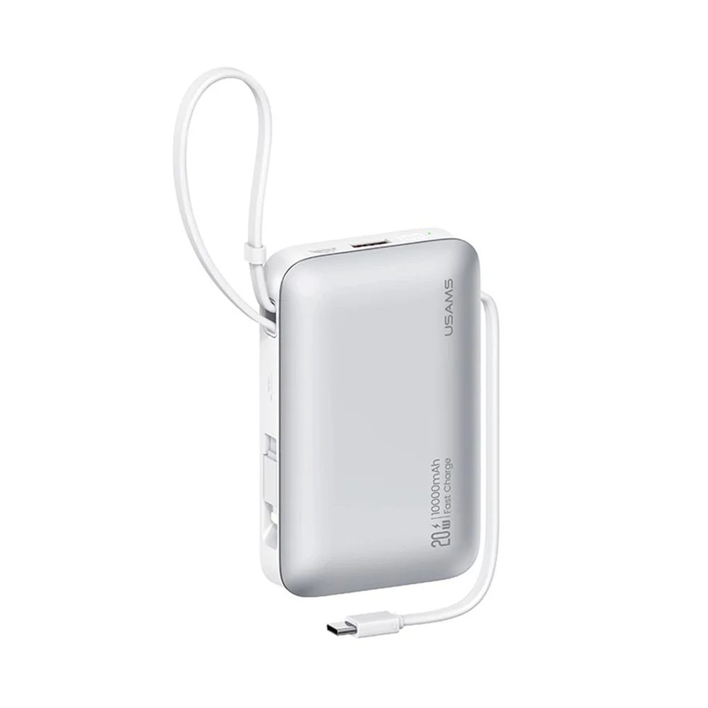 USAMS Power Bank CD228 20W Digital Display With Type-C+Lightning Cables Silver - XR Series 10000mAh