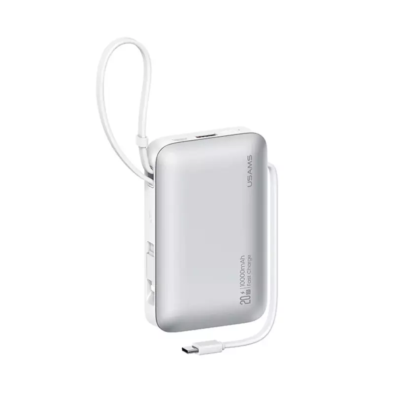 USAMS Power Bank CD228 20W Digital Display With Type-C+Lightning Cables Silver - XR Series 10000mAh