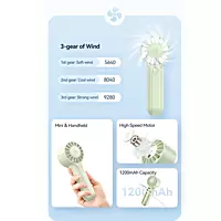 USAMS Handheld Fan High Speed Desk Fan USB Rechargeable Portable Cooling Fan Green ZB288G