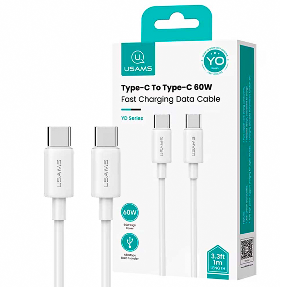 USAMS SJ711 Type C To Type C 60W Fast Charging data cable 1M White