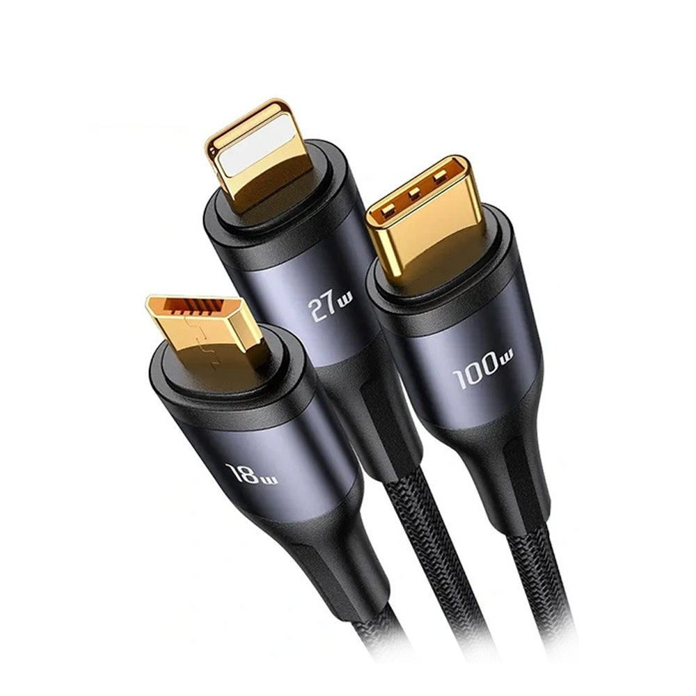 USAMS US-SJ600 USB-C / LIGHTNING / MICROUSB / USB-C 3IN1 CABLE 100W 1,2M BLACK