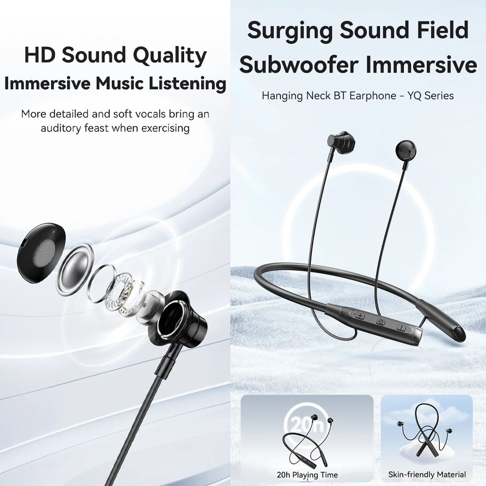 USAMS YQ24 YQ Series Hanging Neck Wireless Earphones Magnetic Sports Bluetooth Headphones