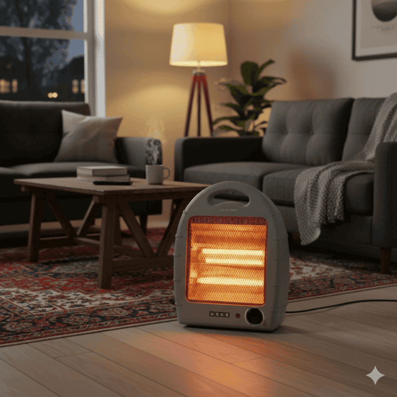 Close-up of the control knobs and heat settings on the USHA HH 4002 heater.