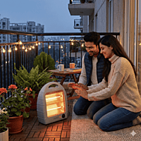 USHA HH 4002 halogen room heater glowing orange to provide instant warmth.