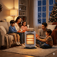 USHA HH 4003 halogen heater featuring tip-over switch protection and overheating safety. USHA HH 4003 halogen heater featuring tip-over switch protection and overheating safety.