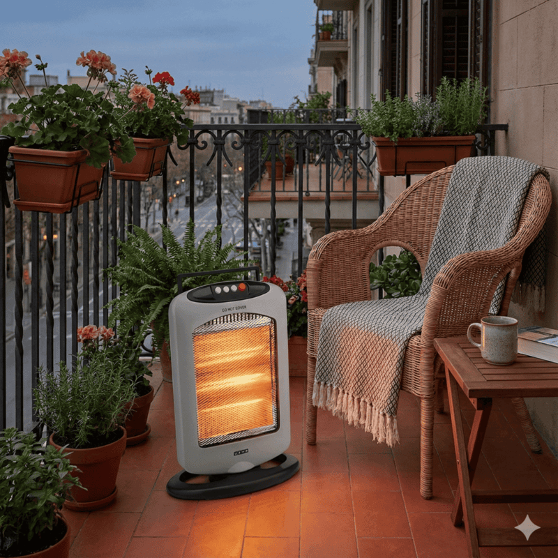 White and grey USHA HH 4003 halogen heater designed for instant spot heating.