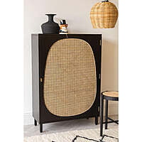 Mid-Century Modern Black & Rattan Cane Accent Cabinet with Oval Detail Mid-Century Modern Black & Rattan Cane Accent Cabinet with Oval Detail