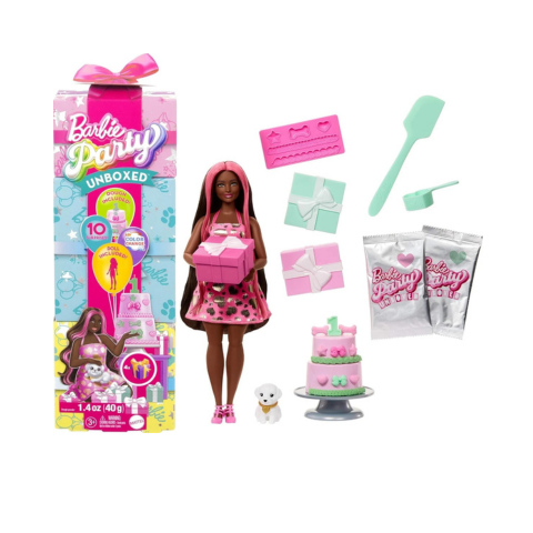 Barbie Party Unboxed Pet Birthday Series Doll & Accessories, Shimmerin’ Hearts Set