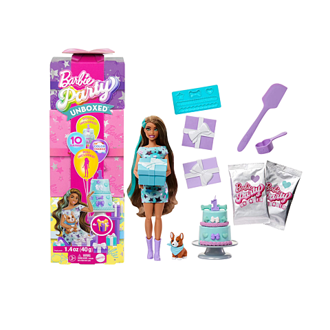 Barbie Party Unboxed Pet Birthday Series Doll & Accessories, Party Stars Set