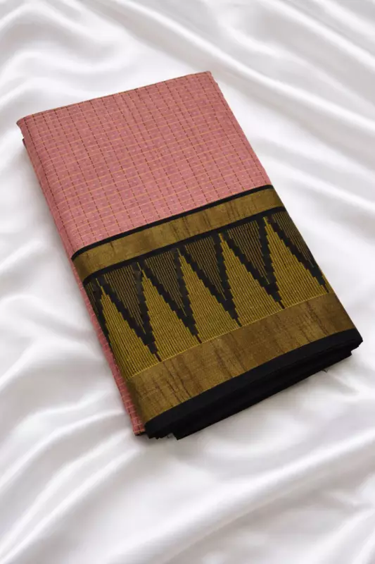 Semi Raw silk pink with black