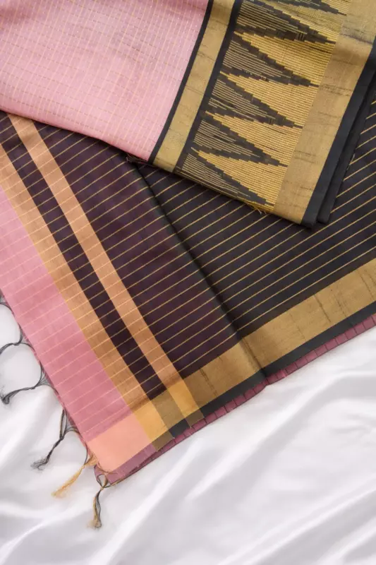 Semi Raw silk pink with black