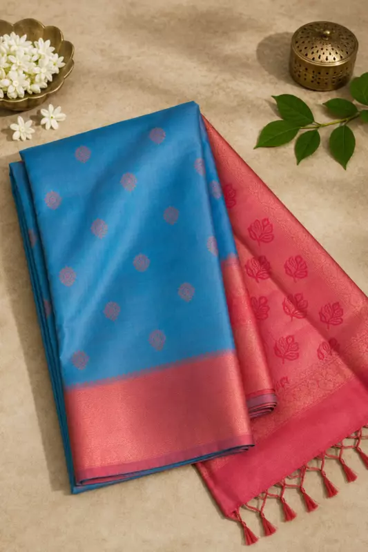 Premium Soft Silk Skyblue With Orange