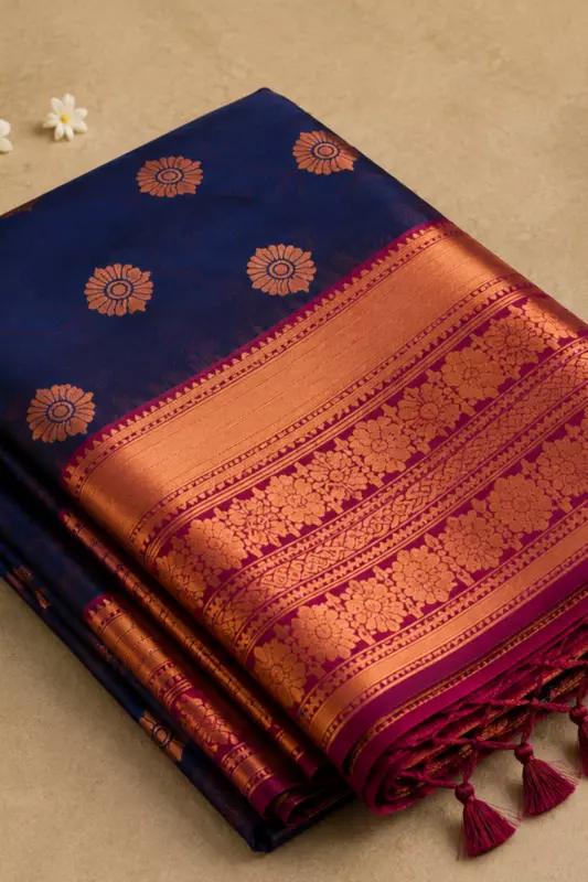 Premium Soft Silk Blue With Magenta