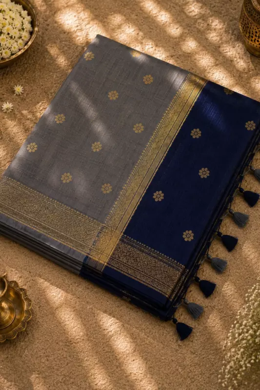 Maheswari Silk Cotton Grey With Black