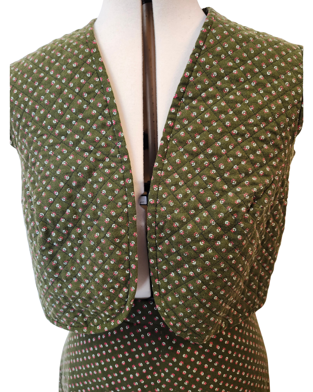 Green Floral Vest and Skirt