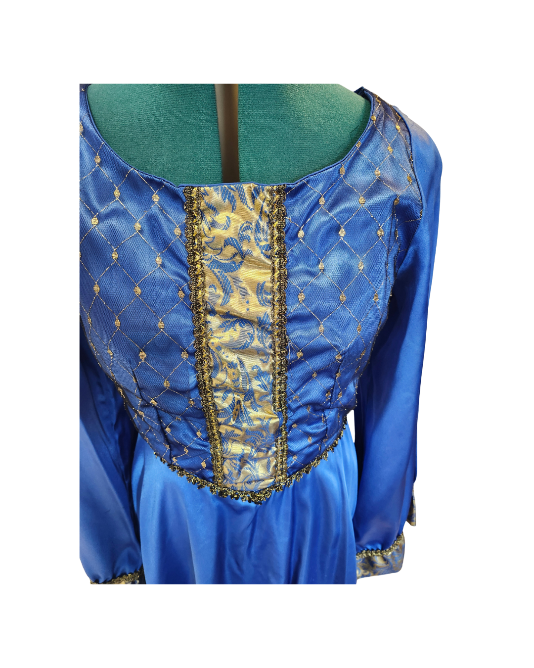 Blue Satin Dress w/Gold Accents