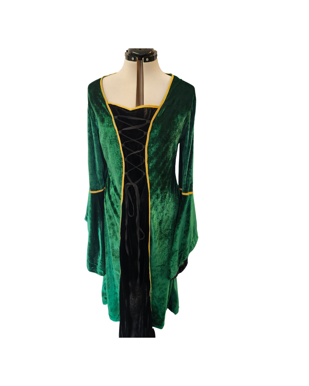 Green Velveteen Dress w/Bell Sleeves
