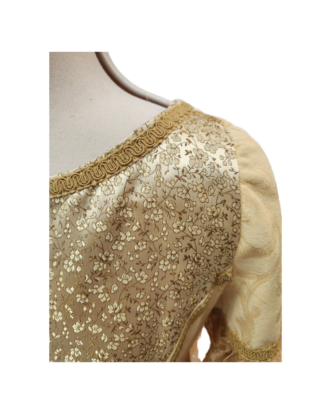 Gold Dress w/Sheer Sleeve Overlay