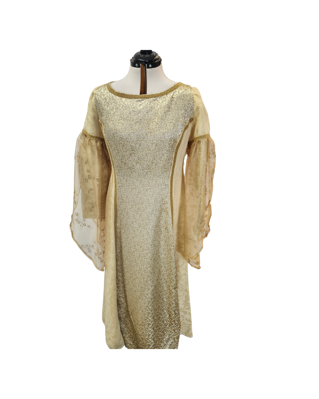 Gold Dress w/Sheer Sleeve Overlay