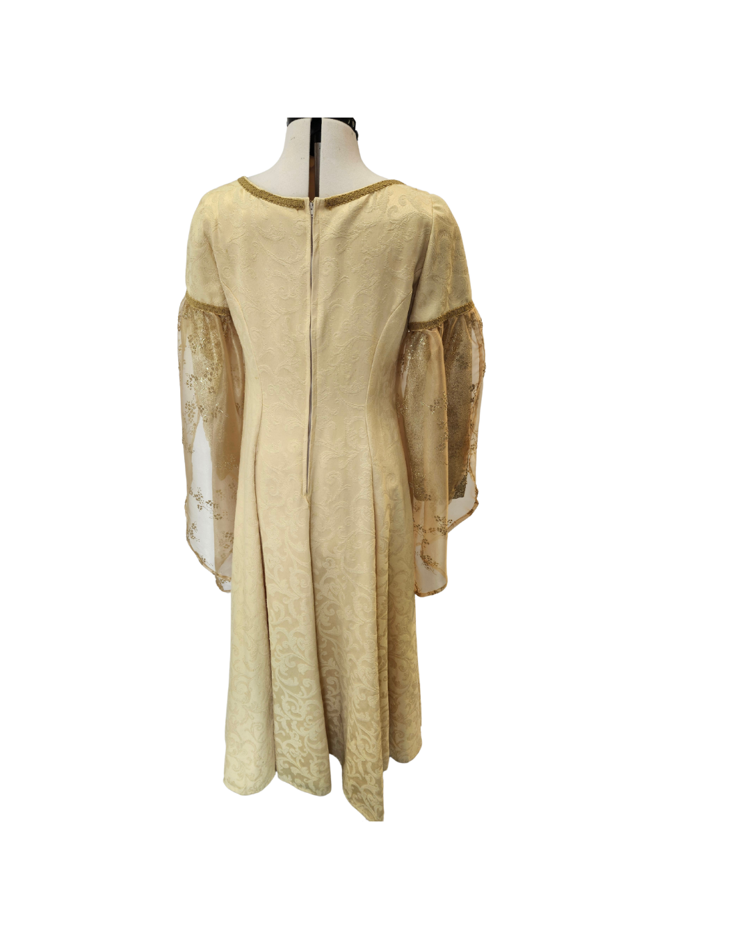 Gold Dress w/Sheer Sleeve Overlay
