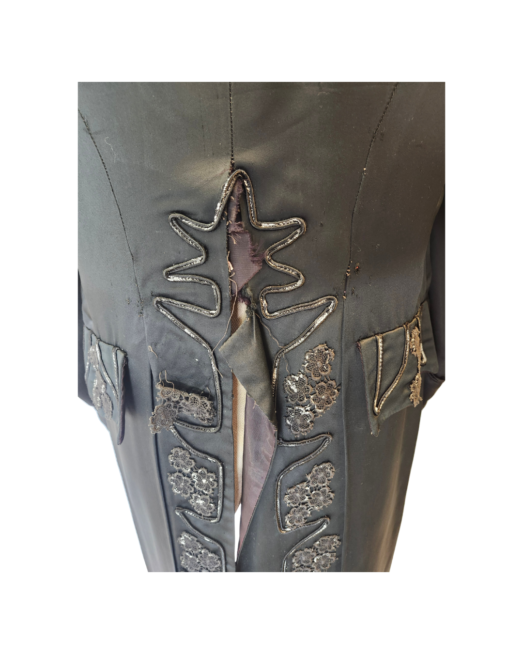 Distressed Black Satin Frock Coat
