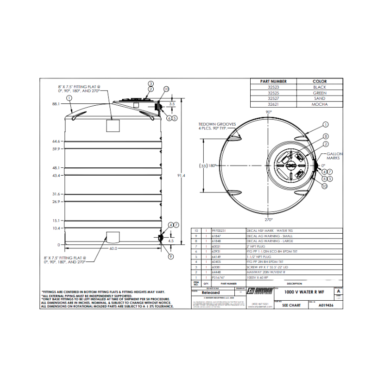 Snyder Industries  1000 Gallon Black Vertical Water Tank
