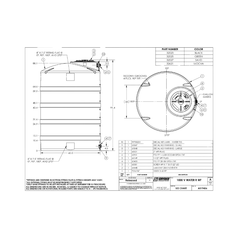 Snyder Industries 1000 Gallon Green Vertical Water Tank